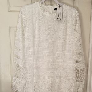 White Lace Panelled Midi Dress